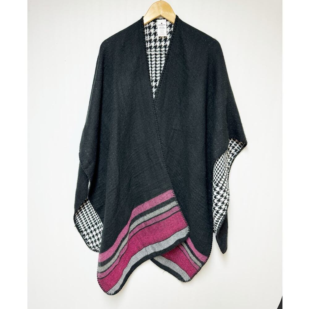 Woolrich Womens Reversible Wrap Scarf Black White Pink Houndstooth Acrylic OS